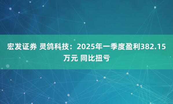 宏发证券 灵鸽科技：2025年一季度盈利382.15万元 同比扭亏